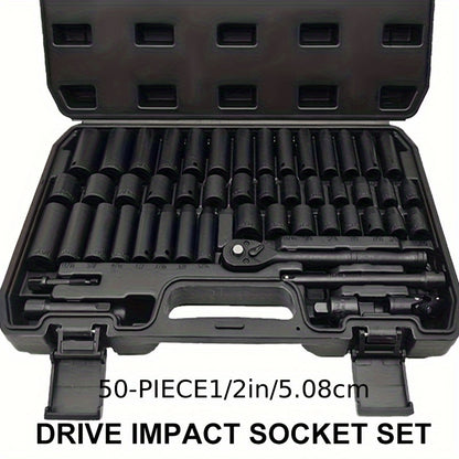 43/50pcs, 3/8-inch Drive Impact Socket Set, 6-point Standard Metric (8-22mm) & SAE (5/16-3/4 Inches), CR-V Steel Sockets With Adapter And Ratchet Handle, Exquisite Gift