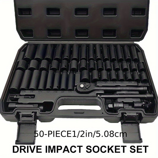 43/50pcs, 3/8-inch Drive Impact Socket Set, 6-point Standard Metric (8-22mm) & SAE (5/16-3/4 Inches), CR-V Steel Sockets With Adapter And Ratchet Handle, Exquisite Gift