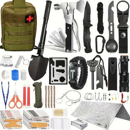 MOLLE System Survival & First Aid Kit - All-in-One Outdoor Emergency Gear with MOLLE-Compatible Backpack/Leg Strap Attachment, Heavy-Duty Supplies (Bandages, Tourniquet, Bleeding Control) for Camping, Hunting, Hiking -