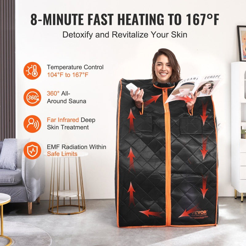 Durably Made VEVOR Sauna Blanket for Detoxification 1050W Portable Far Infrared Sauna Tent for Home 104-167 Fahrenheit 1-60 Minutes Timer Personal Sauna Box for Home Spa Indoor Black 27.56 x 31.5 x 38.58 in Low Stock Alert