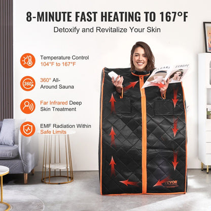 Durably Made VEVOR Sauna Blanket for Detoxification 1050W Portable Far Infrared Sauna Tent for Home 104-167 Fahrenheit 1-60 Minutes Timer Personal Sauna Box for Home Spa Indoor Black 27.56 x 31.5 x 38.58 in Low Stock Alert