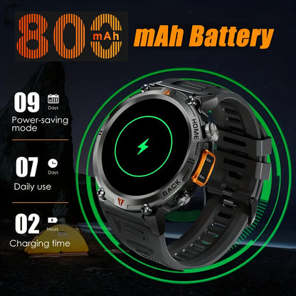 Men'S Smart Watch, Waterproof Smart Watch, Suitable for Outdoor Sports, IP68 Deep Waterproof, Waterproof Speaker, LED Flashlight, Call Answering, Music Control, 800Mah Battery, Compass, Compatible with Iphone And Android Phon