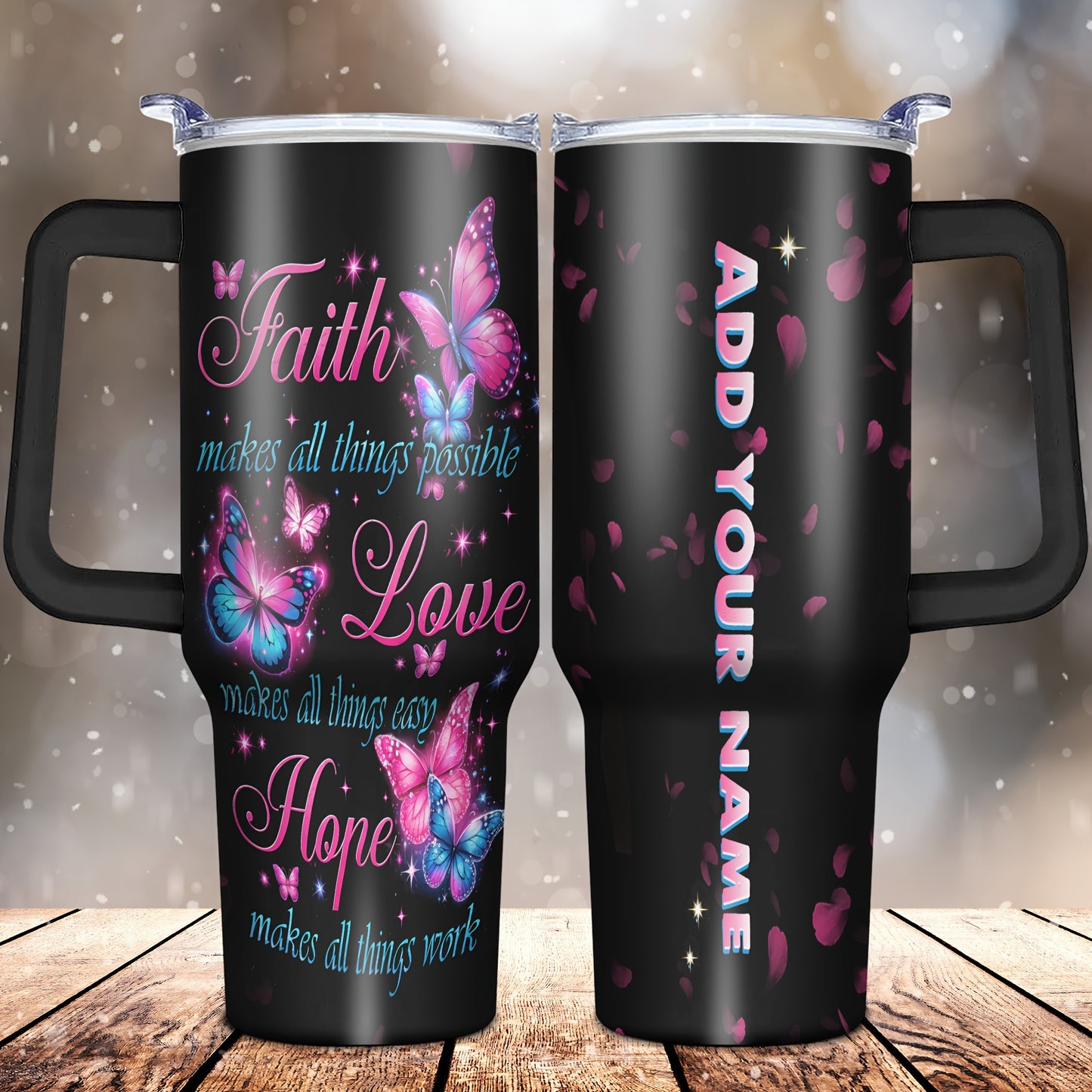 Custom 1pc, Personalized 40 Oz Tumbler with Lid, Featuring a Humorous Print about Faith, Love, And Hope. This Stainless Steel Water Bottle Makes a Great Gift for Christmas, Thanksgiving, Halloween, Birthdays, And Is Perfect f