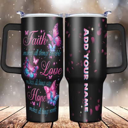Custom 1pc, Personalized 40 Oz Tumbler with Lid, Featuring a Humorous Print about Faith, Love, And Hope. This Stainless Steel Water Bottle Makes a Great Gift for Christmas, Thanksgiving, Halloween, Birthdays, And Is Perfect f