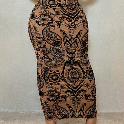 Women's Casual Long-Flowing Maxi Skirt with Intricate Floral And Geometric Print - Lightweight Mesh Fabric, Perfect for Spring/Summer/Fall, Casual Attire|Floral Print, Skirts for Women, Maxi Skirts for Women, Elegant Women's