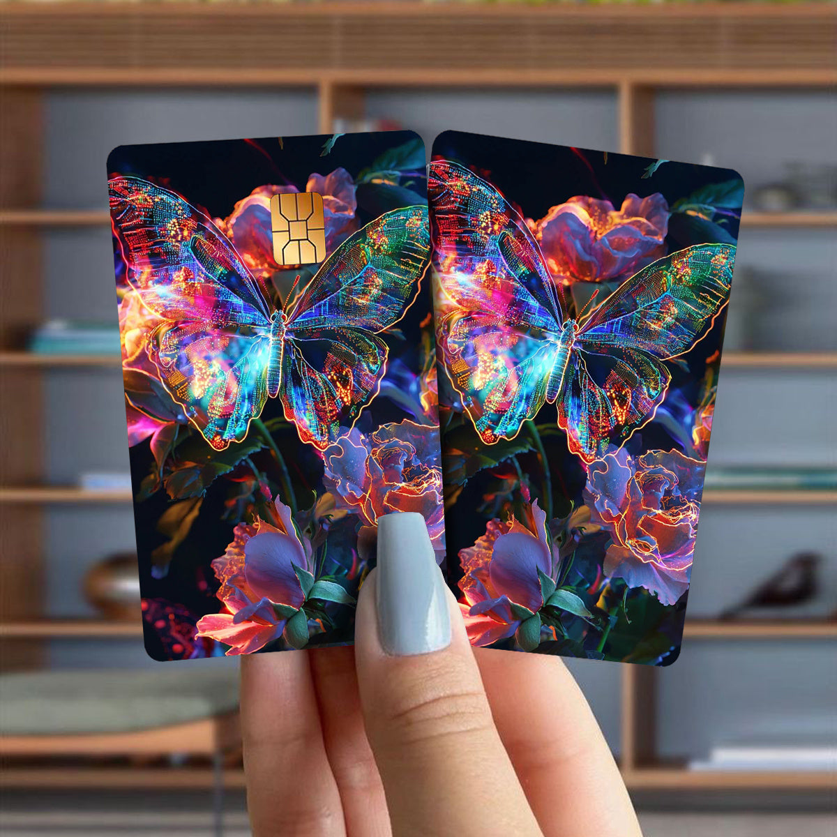 3pcs, 1pc spare Colorful Fluorescent Butterfly Pattern Sticker Set, Durable privacy stickers Suitable for Credit Cards, Transit Passes, Debit Cards, keys, and More, protects bank card