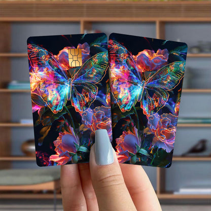 3pcs, 1pc spare Colorful Fluorescent Butterfly Pattern Sticker Set, Durable privacy stickers Suitable for Credit Cards, Transit Passes, Debit Cards, keys, and More, protects bank card