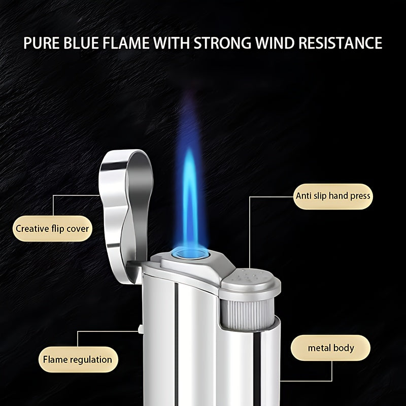 1pc/5pcs Set, Lighter, Butane Lighter, Metal Shell Windproof Lighter, Durable And Portable Lighter, Adjustable Flame Size, Refillable, Suitable For Outdoor Camping, Barbecue, Hiking, Precise Ignition, Valentine'S Day Gift, Wi