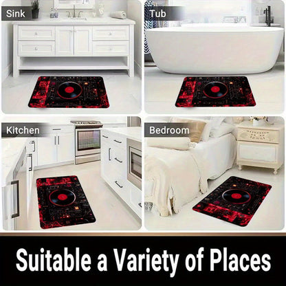 1pc Modern DJ Turntable Design Mat Mat - Non-Slip Rubber Backing, Machine Washable Floor Mat for Living Room, Bedroom, Kitchen - Halloween, Christmas, Thanksgiving Decor - Music Studio Apartment Decorations, Holiday Decoratio