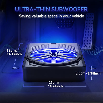 10-inch Spider Subwoofer with 800W Built-in Amplifier | LED Blue Light, High/Low Level Input, -fit Enclosure for Car/Truck Audio