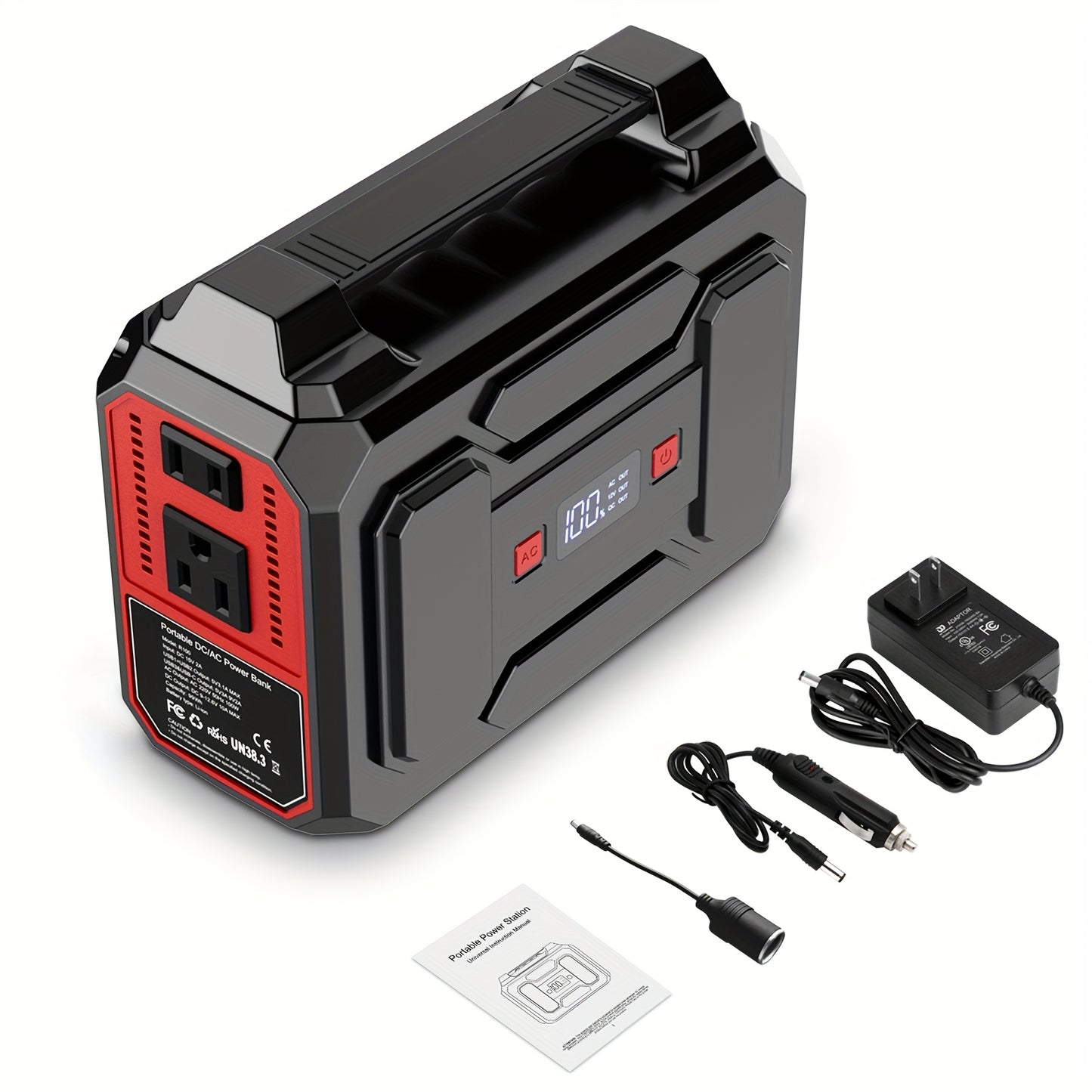300W/100W Portable Power Station Solar Generator, (Solar Panel Optional), 146Wh/260Wh/296Wh High Capacity Battery Pack, With 2x 110V AC Outlet, DC USB C Port, LED Light, Power Bank For Outdoor Camping Hiking Road Trip Cycling