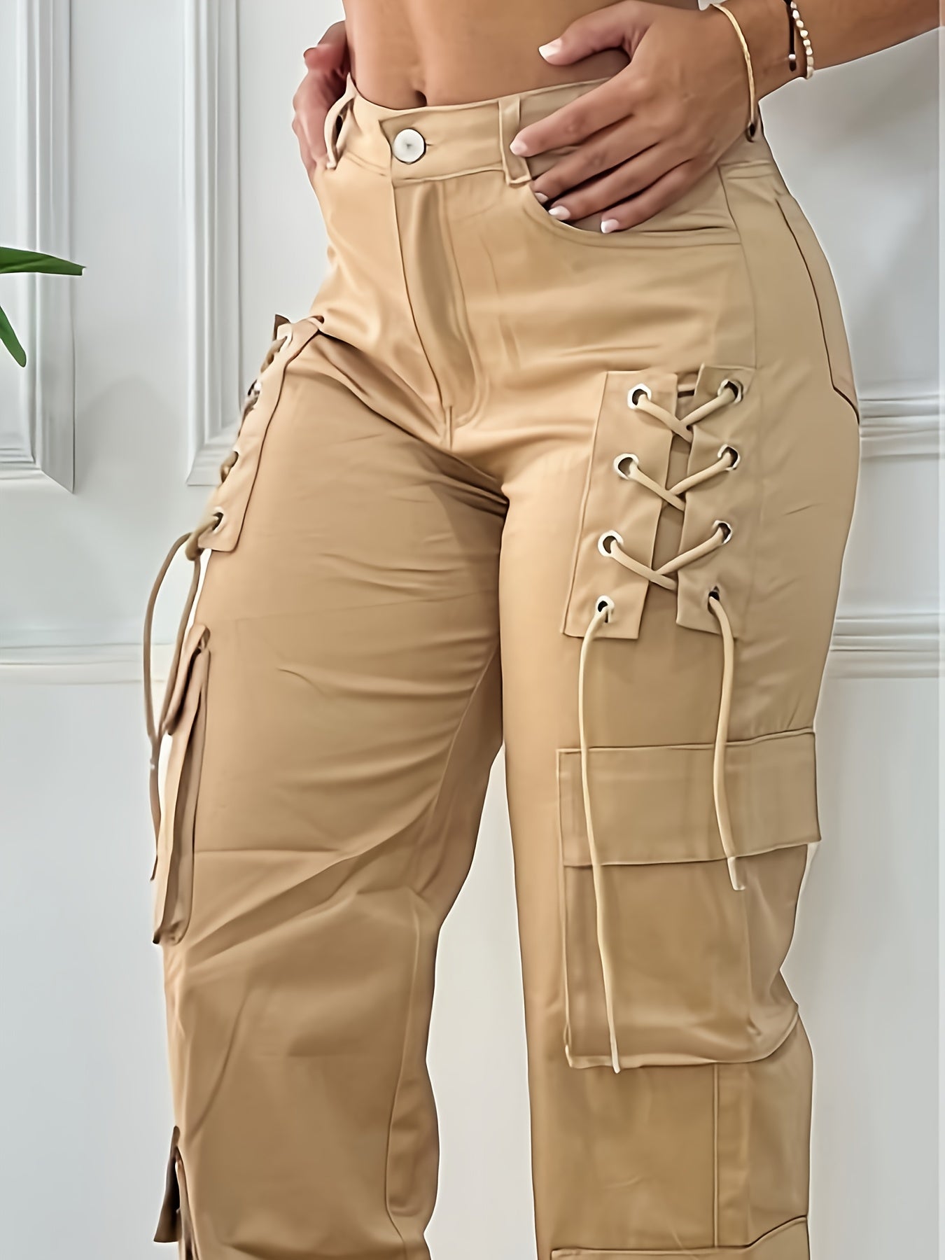 Women' - Heavy-Duty Pants with Multi- Utility - Solid Color Trousers, Tie-Front Closure & for (No Stretch Fabric) - Casual Outdoor & Professional Wear, Machine Washable