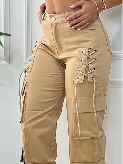 Women' - Heavy-Duty Pants with Multi- Utility - Solid Color Trousers, Tie-Front Closure & for (No Stretch Fabric) - Casual Outdoor & Professional Wear, Machine Washable