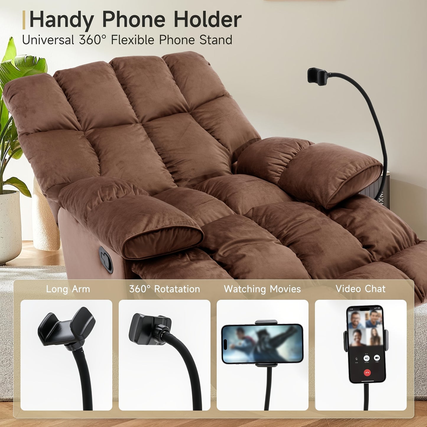 Chizzysit 2 Pack Manual Recliner Chair, Oversized Reclining Chair, Velvet Comfortable Recliner Chairs for Adults with Soft Overstuffed Arms And Back, Heavy Duty Reclining Chair for Living Room, Ergonomic Single Sofa Chair, So