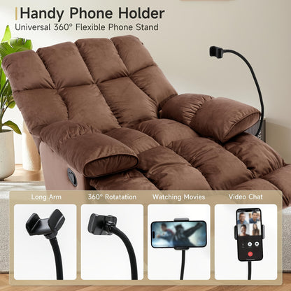 Chizzysit 2 Pack Manual Recliner Chair, Oversized Reclining Chair, Velvet Comfortable Recliner Chairs for Adults with Soft Overstuffed Arms And Back, Heavy Duty Reclining Chair for Living Room, Ergonomic Single Sofa Chair, So