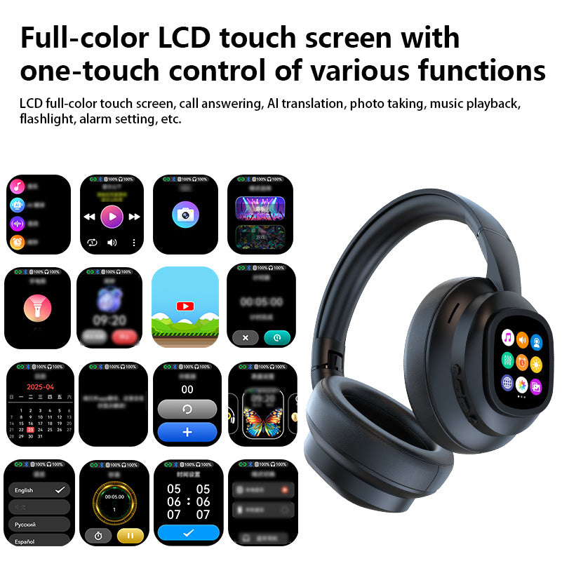 New hybrid active noise-cancelling headphones(with touchscreen), intelligent AI translation, remote control photography, wireless headphones with microphone, soft ear pads, multiple EQ bass, comfortable fit ear cups, suitable