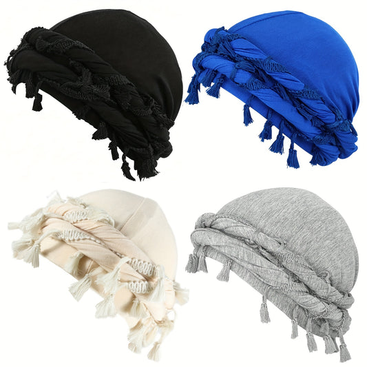 Funky Retro Style - 4pcs Tassel Headbands & Pirate Hats - Modal Stretch Fabric for Men, Funky Personality