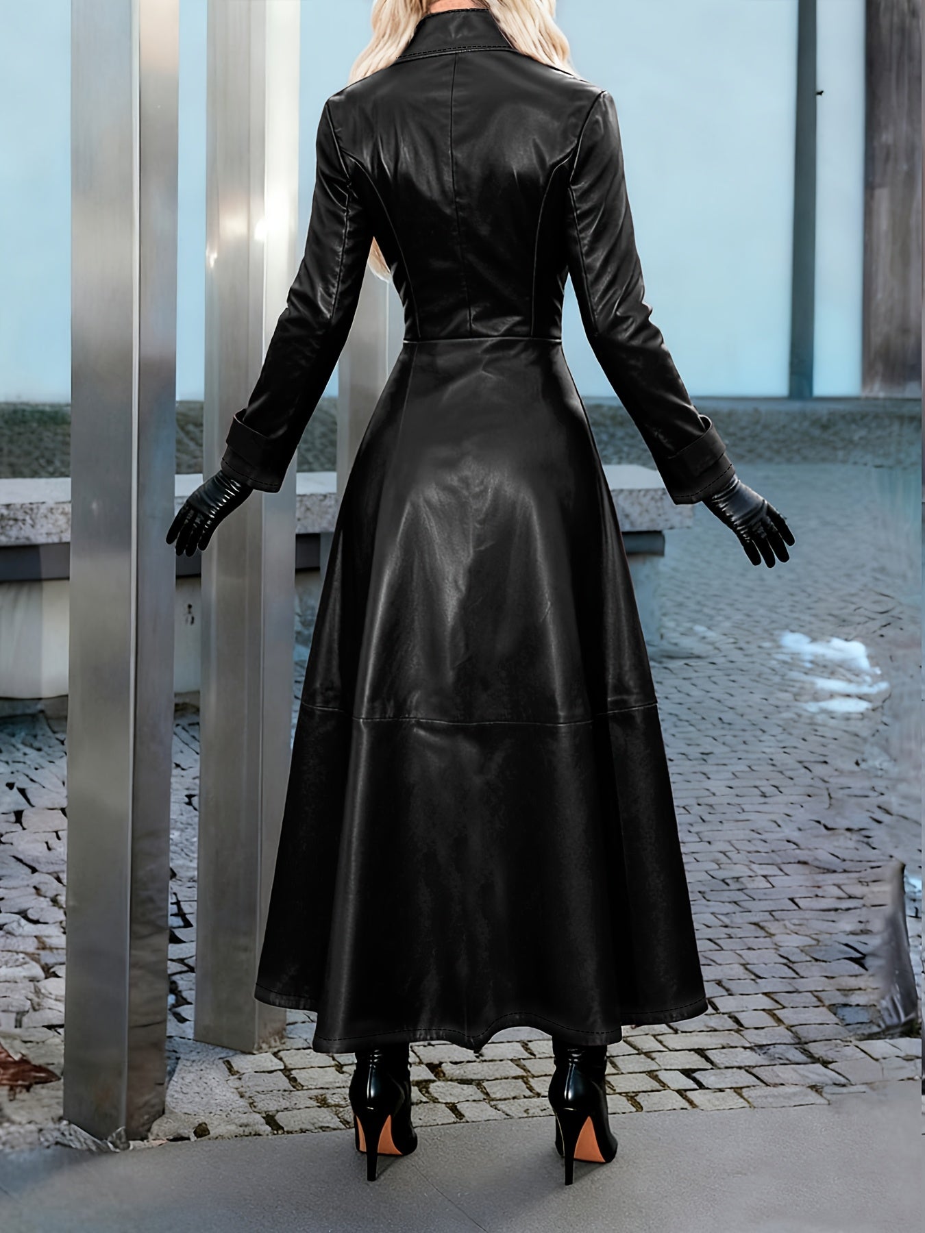 This Elegant Long-Sleeve Trench Coat for Women, Featuring a Solid Color And an Open-Front Zipper, Is Perfect for Autumn And Winter. It Has a Maxi Skirt Hem, Is Windproof And Warm, Making It Ideal for Outings. Available at a P