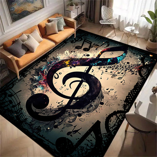 Modern Abstract Music Notes Area Mat - Colorful Graffiti Design, Non-Slip & Washable Soft Mat for Living Room, Bedroom, Playroom - Perfect Home Decor Gift for Music Lovers, Music Room Decor