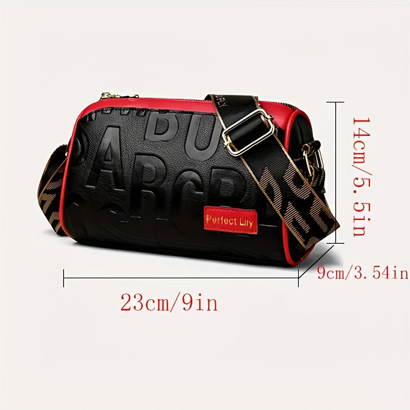 Casual  Crushed Lettering Handbag with Adjustable Strap & Zipper Closure - / Solid Color Multi-layer Shoulder Purse, Durable for,, Shopping