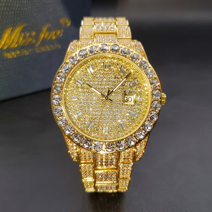 Men's Classic Business Quartz Watch - Rhinestone Dial, Zinc Alloy Strap - Party Style | Calendar Feature | Battery Powered