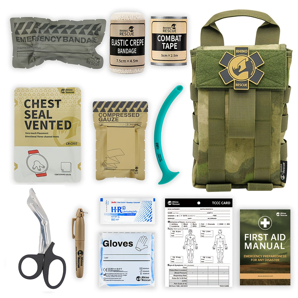 Campus Medical, RHINO RESCUE-001m Emergency Kit, IFAK Trauma Kit, Including Molle System, Medical Bag, Suitable for Cars, Travel, Hiking,, First Aid Kit, Emergency Preparedness, Portable Medical Bag, Lightweight Kit, Highqual