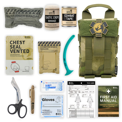 Campus Medical, RHINO RESCUE-001m Emergency Kit, IFAK Trauma Kit, Including Molle System, Medical Bag, Suitable for Cars, Travel, Hiking,, First Aid Kit, Emergency Preparedness, Portable Medical Bag, Lightweight Kit, Highqual