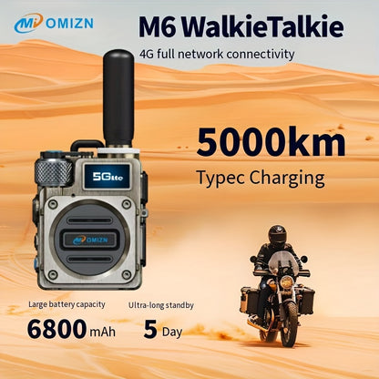 Omi Smart M6 Card Slot Global Intercom, Unlimited Distance 5000km Call Range, Metal Body, Shockproof and Drop-Resistant, HD Blue Screen, 5-Day Long Standby, 8K Intelligent Noise-Cancelling Speaker, Mini Design, Offroad Commun