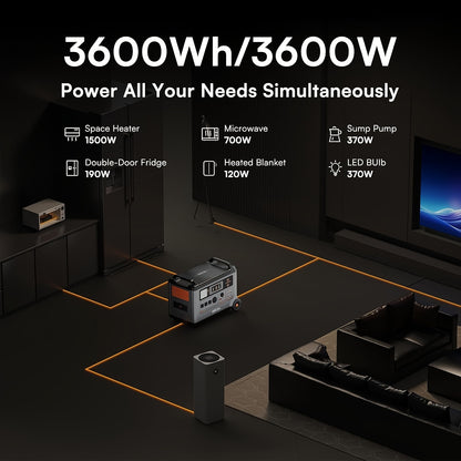 OSCAL PowerMax 3600 Solar Generator with 4x400W Solar Panels & 30W Panel - 3600Wh/3600W Power Station, 7200W Peak Output, 1.2H Backup, App Control, Portable AC Power for home, RV, Off-Grid - Heavy-Duty for home, Camping, Emer