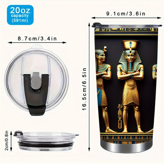 20oz Egyptian Pharaoh Tumbler - Double-Wall Vacuum Insulated Cup with Tutankhamun Design, Spill-Proof Lid - Keeps Drinks Hot/Cold for Hours - Gift for History Buffs, Teachers, Travelers - Egyptian Coffee Mug with Hieroglyphic