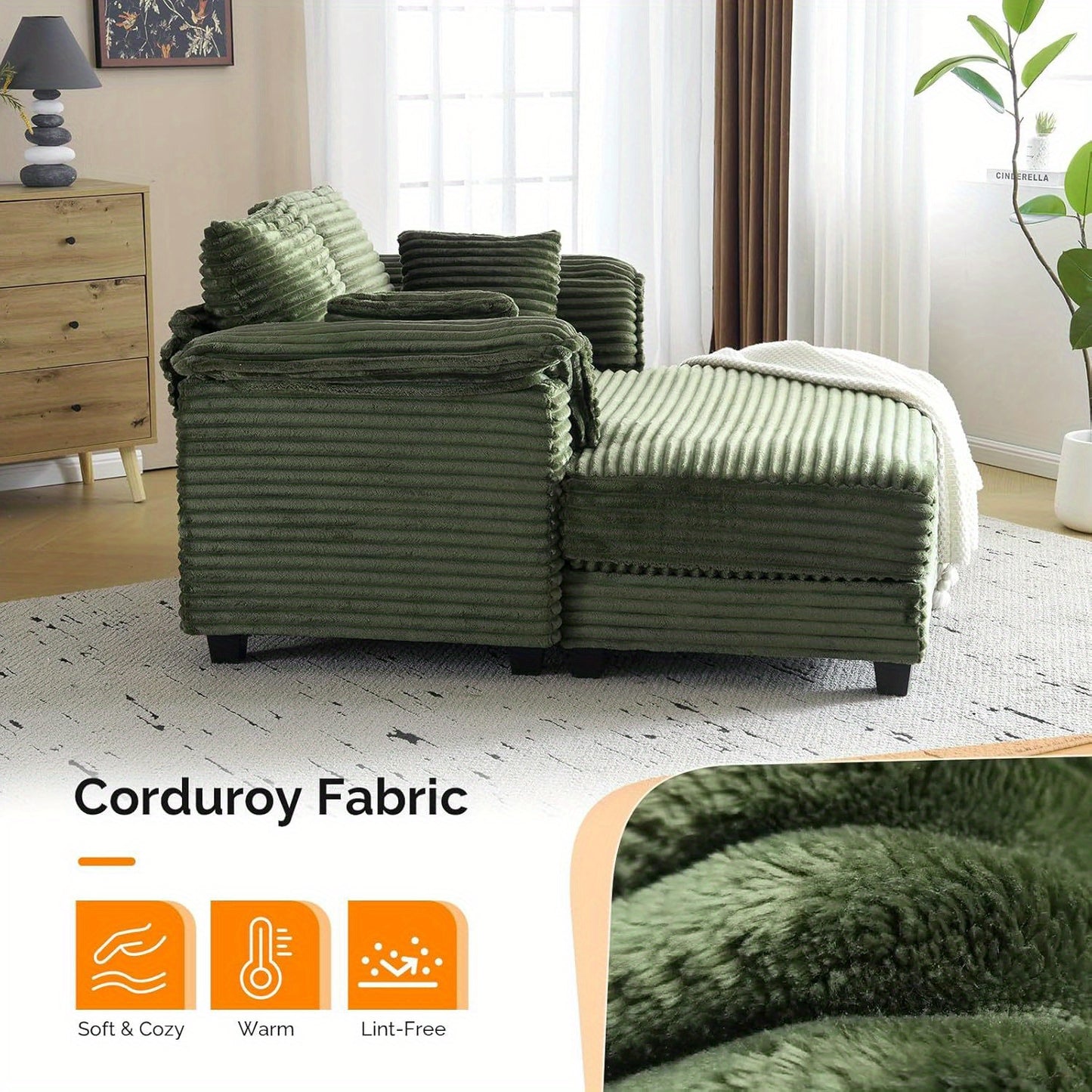MOTOOS 56" Oversized Sofa Bed, Corduroy Recliner Oversized Sofa, Recliner Bed with Throw Pillows and Armrests, Upholstered Comfortable Sleeper Reading Chair for Living Room, Bedroom, Movie Room