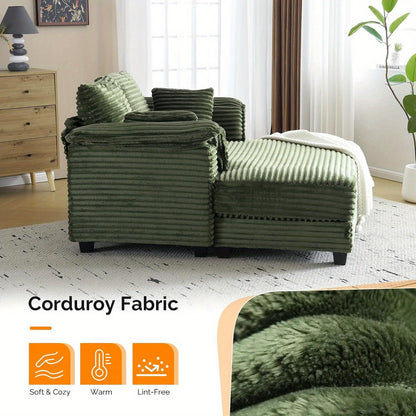 MOTOOS 56" Oversized Sofa Bed, Corduroy Recliner Oversized Sofa, Recliner Bed with Throw Pillows and Armrests, Upholstered Comfortable Sleeper Reading Chair for Living Room, Bedroom, Movie Room