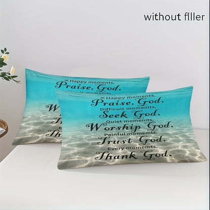 Blue-Green Gradient Duvet Cover Set with Inspirational Christian Quotes - Soft Polyester, Machine Washable, Includes 1 Duvet Cover & 2 Pillowcases, All-Season Gift for Home Use, Perfect for Family and Friends, Machine Washabl