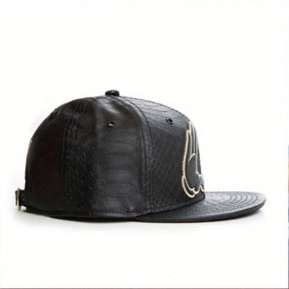 Women's Black Statement Fashion Double Hand Design Flat Brim Baseball Cap with Golden Hands & Praying Hands Emblem - Adjustable Snapback,, -like Texture for Outdoor Sports, Travel, Street Dance - Stylish & Functional Casual H
