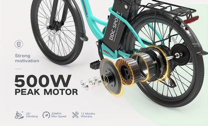 350-500w Powerful Motor, 20-26MPH Commut Erelectric Bike, LCD Display, 7 Speed Shift Adult Electric Bicycle, 36V 10.4A Lithium Battery, 24-inch Wheels, Aluminum Alloy Body, Front Fork Shock Absorber, Headlights, Night Driving