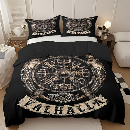 Norse Rune Theme Duvet Cover Set, Soft High-Definition Digital Print, Black And Brown, All-Season, Perfect Gift, Soft Breathable 100% Polyester, Machine Washable, Includes 1 Duvet Cover And 2 Pillowcases, Ideal For Family And