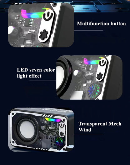New Transparent LED Mini Machine Wind Speaker, RGB Seven Color Light Effect Speaker, 5W Portable Small Bluetooth Speaker Shock Sound Super Long Standby Support TF Card, Bluetooth Connection Function, Creative Gifts, Holiday G