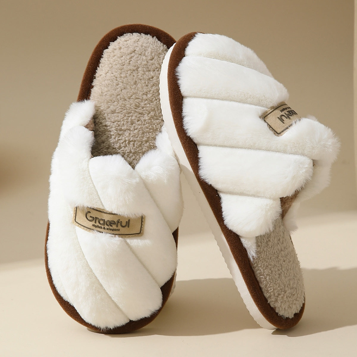 Women's Winter Plush House Slippers - Cozy Indoor/Outdoor Moccasins with Soft & Non-Slip PVC Sole, Beige/Black/Pink/Brown/ - Cushioned Warmth for Home, Hotel, Spa - Easy-Care Fabric Upper (No Maintenance)