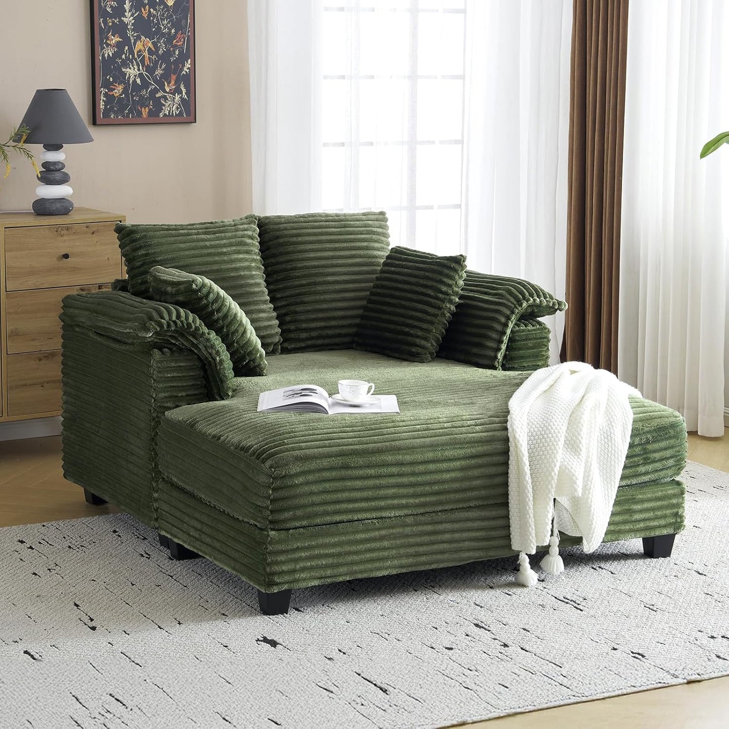 MOTOOS 56" Oversized Sofa Bed, Corduroy Recliner Oversized Sofa, Recliner Bed with Throw Pillows and Armrests, Upholstered Comfortable Sleeper Reading Chair for Living Room, Bedroom, Movie Room