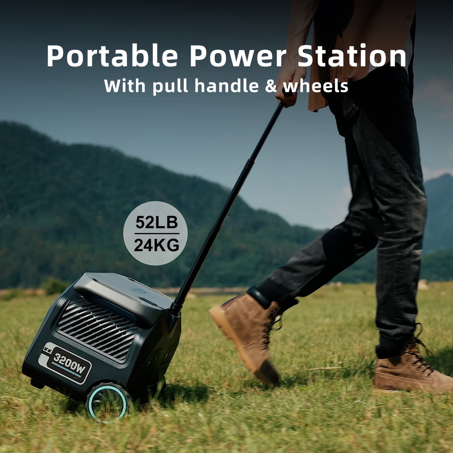 IEE 3200W Portable Power Station with 200W Solar Panel & 2048Wh LiFePO4 Battery - 1800W AC Charging, 4 AC Outlets, 110-220V, 120V/240V
