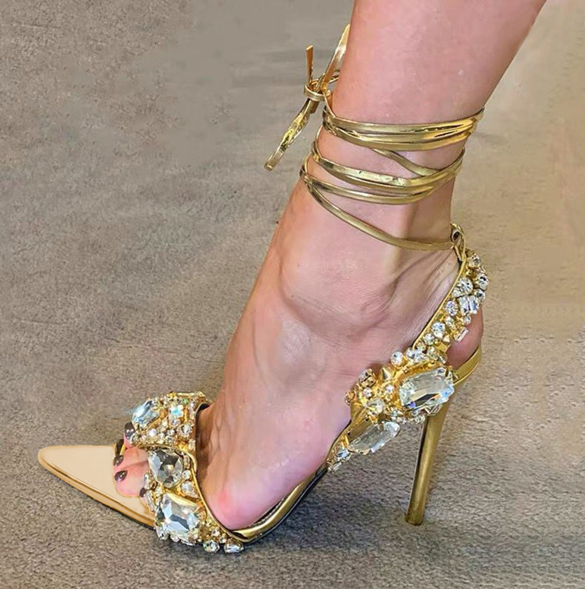 Women'S Rhinestone-Adorned Cross Strap Open-Toe High Heel Sandals - Ultra-High Stiletto Heels, PU Cover Upper & Lining, European & American Style Elegant Party & Formal Dress Shoes with Cushioned Insole, Durable Rubber Sole -
