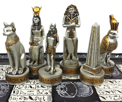 Egyptian Anubis Black Silver and Gold Chess Set w/ 16" Hieroglyphics Board – Top Trending Chess Set, Best Seller, Limited Stock, Fast Shipping, Popular Choice, Must-Have, Top Rated, Customer Favorite, Top Hot Seller, Perfec