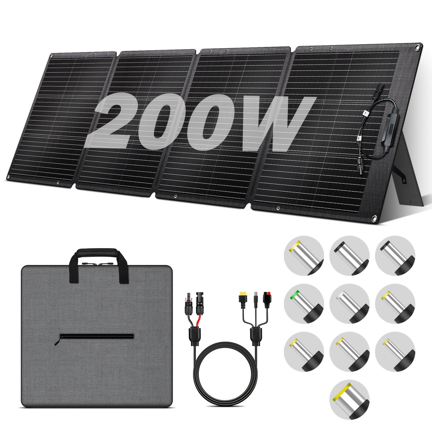 10pcs Adapter 100W/200W Solar Panel|1600W 1024Wh Power Station, LiFePO4 Battery UPS, Supports Series/parallel Connection, Widely Used In Solar Home Systems, 110V AC Socket And Multi-output LED Light, Suitable for Family Campi