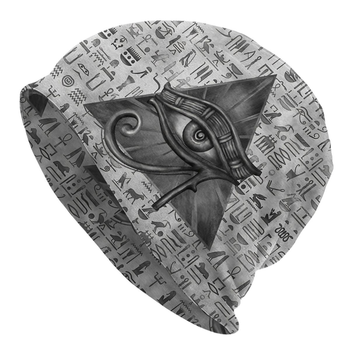 1pc BIIHUDU Unisex Egyptian Eye of Horus Beanie - Funky Style Knit Fabric Hat with Elastane and Polyester, Soft No-Brim Bonnet