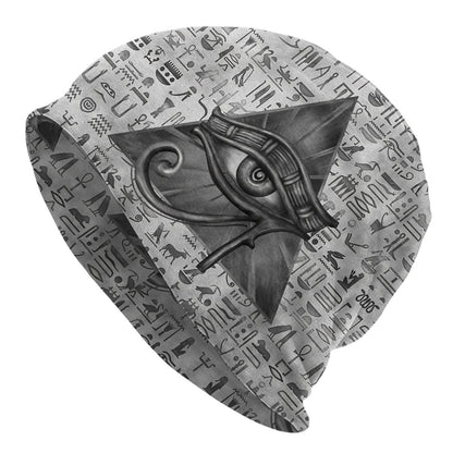 1pc BIIHUDU Unisex Egyptian Eye of Horus Beanie - Funky Style Knit Fabric Hat with Elastane and Polyester, Soft No-Brim Bonnet