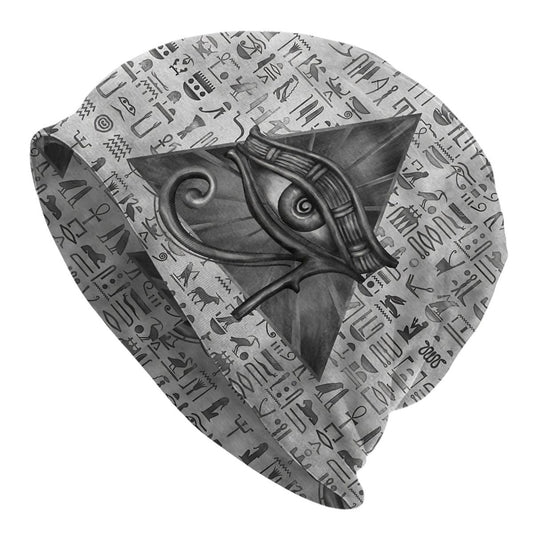 1pc BIIHUDU Unisex Egyptian Eye of Horus Beanie - Funky Style Knit Fabric Hat with Elastane and Polyester, Soft No-Brim Bonnet