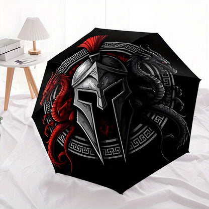Spartan Warrior 2 Automatic Folding Umbrella - 8-Rib Durable Windproof Design, Portable Travel Umbrella with Red & Black Spartan Warrior Artwork, Ideal Gift for Men, Travel Umbrella, Gift Item, Bold Graphic Design, Sturdy Con
