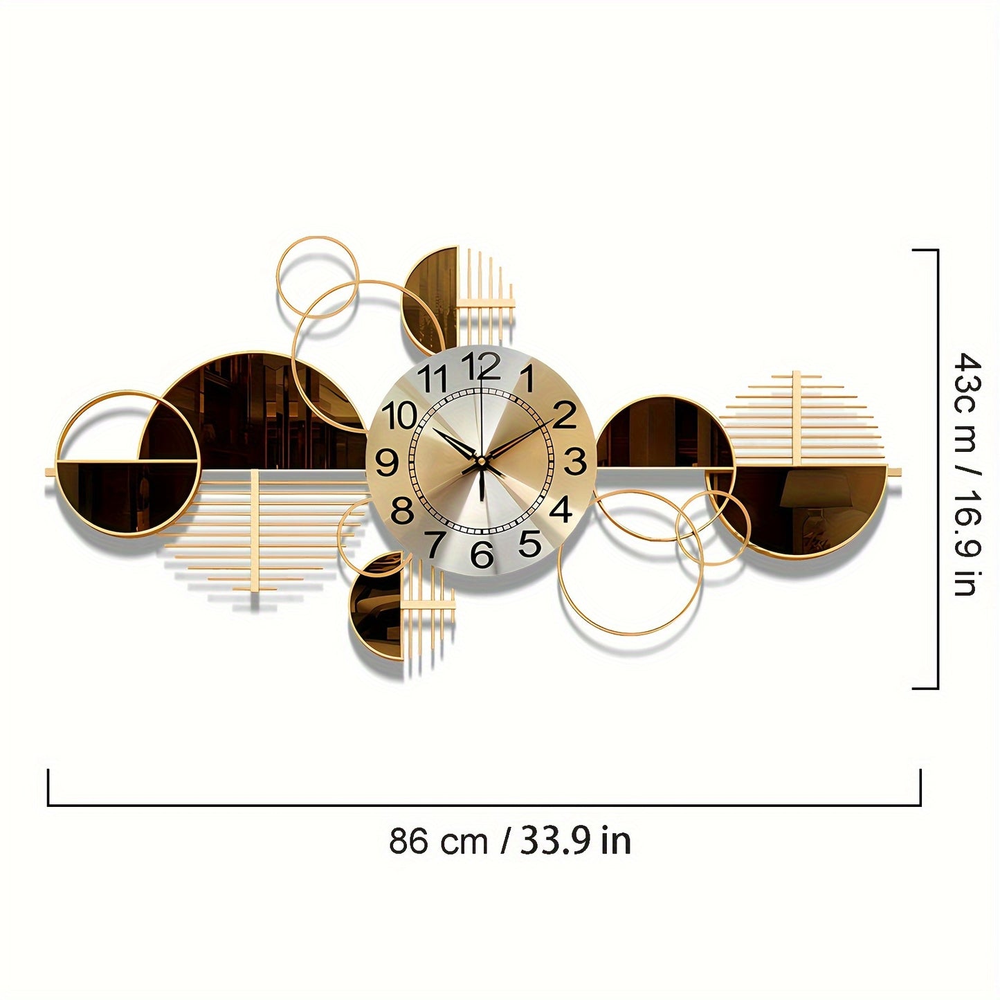 Metal Wall Clock Decorative 3D Metal Wall Art Clock For Living Room Bedroom Creative Modern Big Wall Clock Decor With Silent No-Ticking 31 X 17 Inch