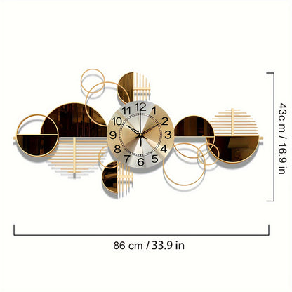 Metal Wall Clock Decorative 3D Metal Wall Art Clock For Living Room Bedroom Creative Modern Big Wall Clock Decor With Silent No-Ticking 31 X 17 Inch