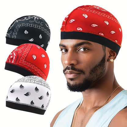 3pcs Paisley Elastic Round Hat Set, Faux Pirate Cap, Hair Loss Wig Headband for Hip-Hop Singers.Warm,Winter hat,Suitable for cold weather